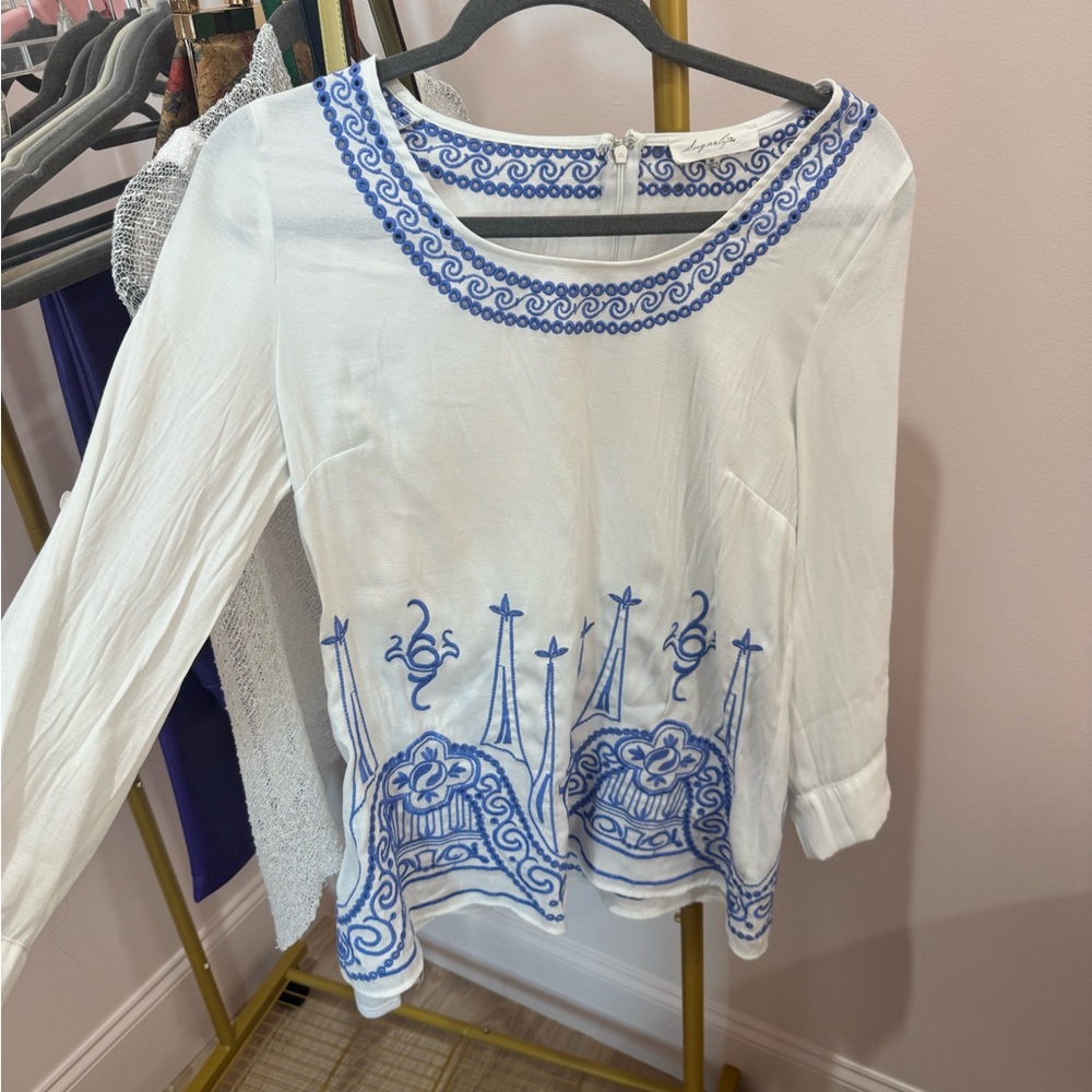 Sugarlips White Blouse with Blue Embroidery